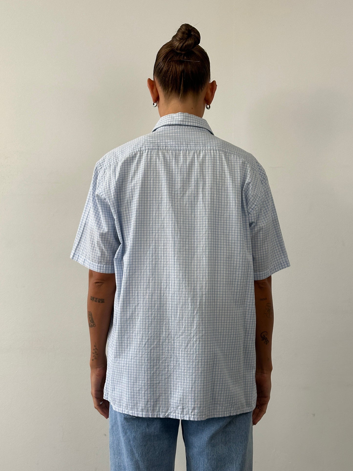 Yves Saint Laurent Pour Homme 2000s Check Logo Cotton Shirt - M/L