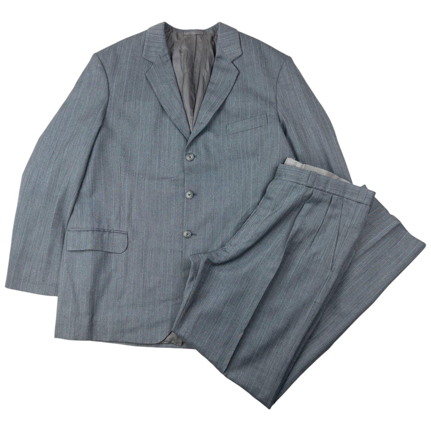 Vintage 80s YSL Yves Saint Laurent Striped Jacket & Trousers Suit Set Size XXL | XXL, Grey