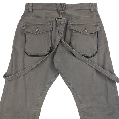 Vintage 2000s PPFM Curved Stacked Leg Denim Jeans With Suspenders Size W32 | W32, Grey