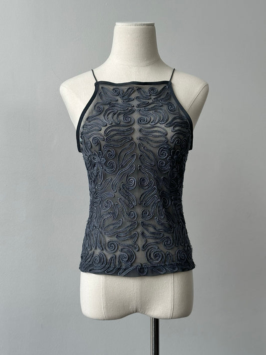 Armani Jeans 1990s Sheer Applique Vest Top - S