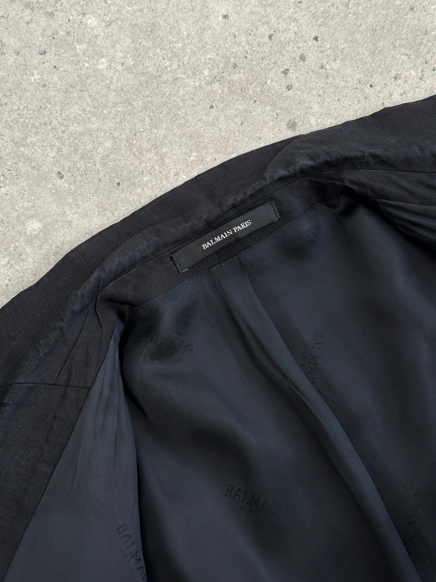 Balmain 2000s Linen High Neck Single Breasted Blazer - 44S