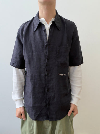 Stone Island SS06 Linen Short Sleeve Shirt | Large, Navy