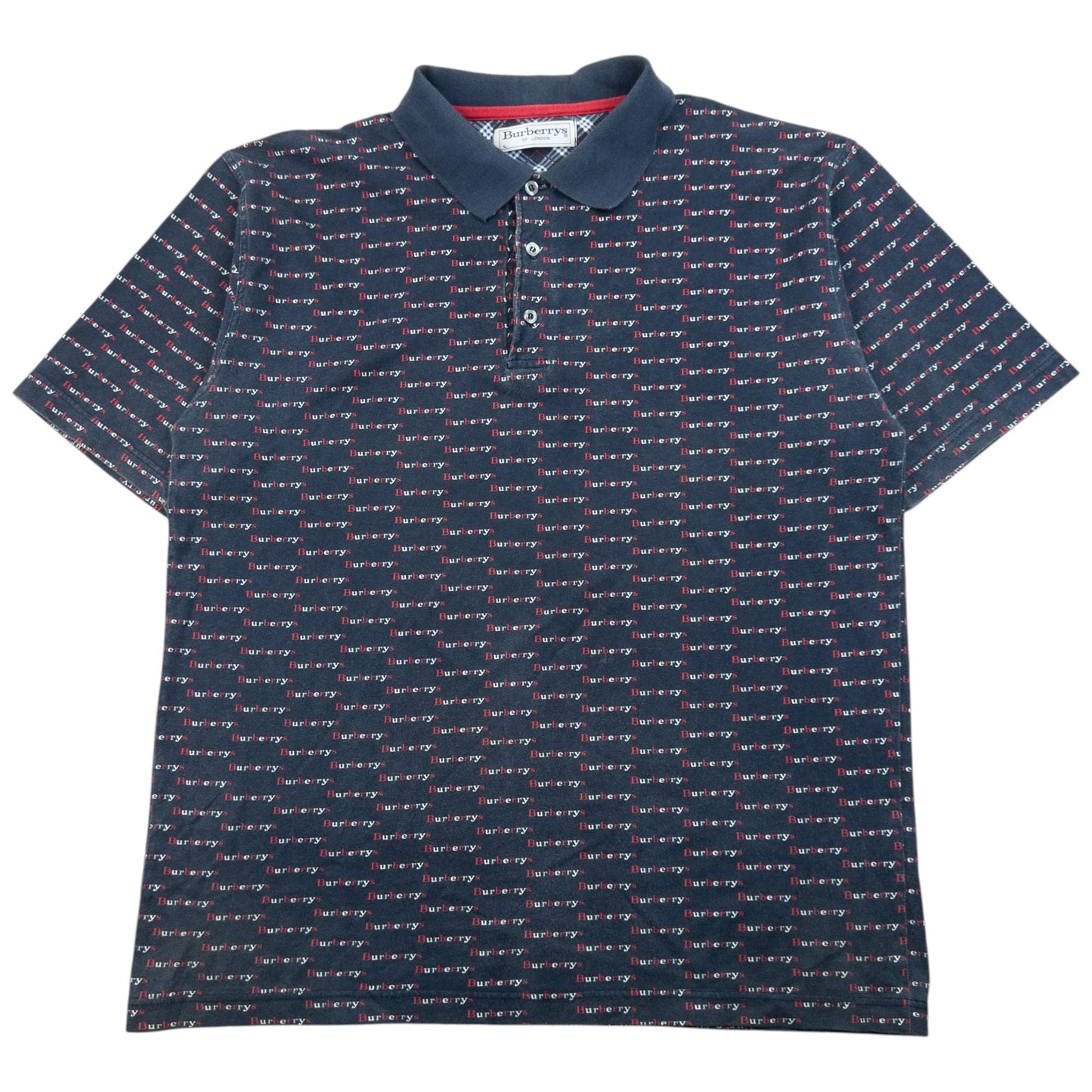 Vintage 90s Burberry Monogram Polo Shirt Size M | Medium, Navy