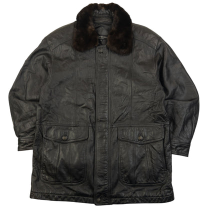 Vintage 90s YSL Yves Saint Laurent Fur Collar Leather Jacket Size L | Large, Black