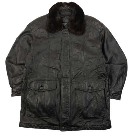 Vintage 90s YSL Yves Saint Laurent Fur Collar Leather Jacket Size L | Large, Black