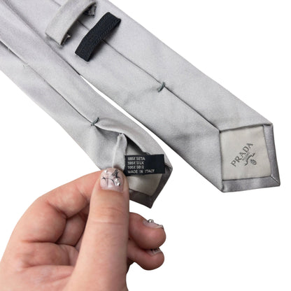 Vintage 2000s Prada Skinny Silk Tie | O/S, Grey