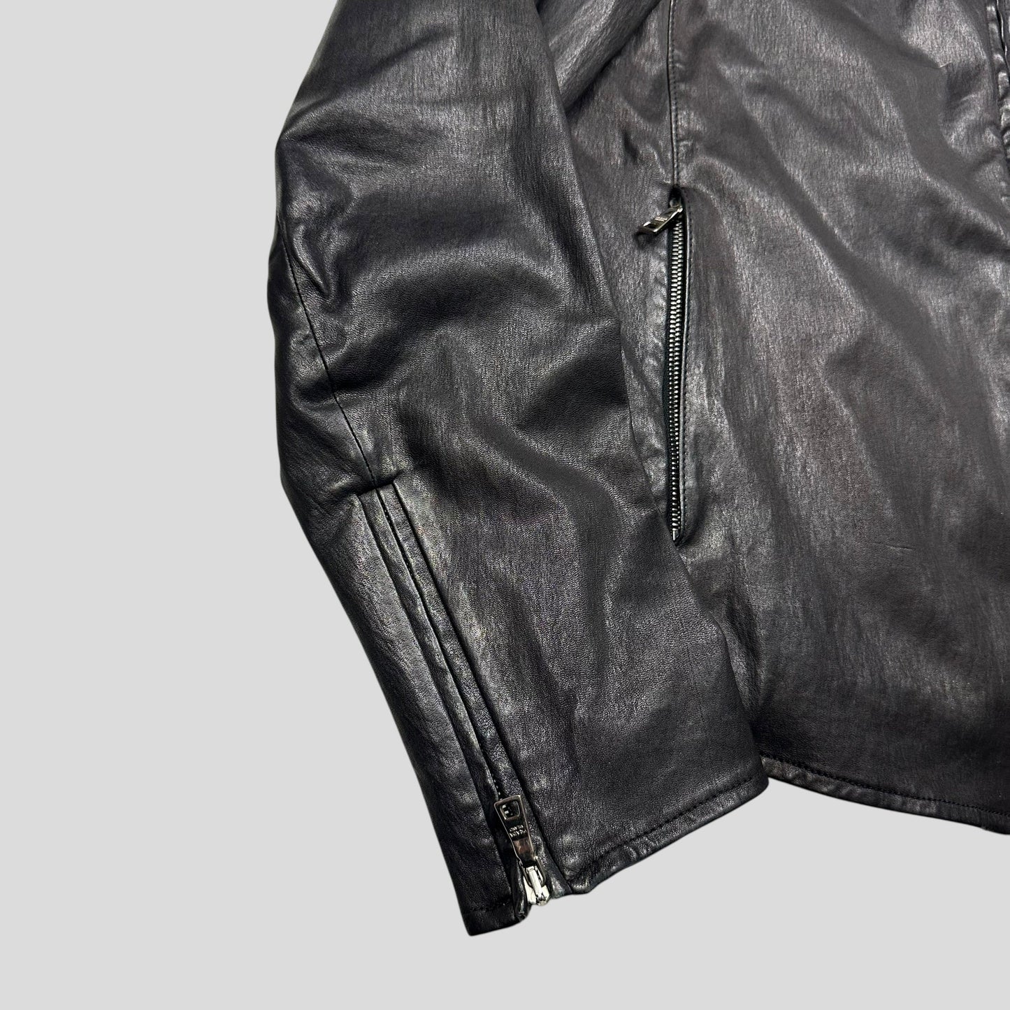 Prada Milano 2013 Lambskin Leather Biker Pocket Jacket - L