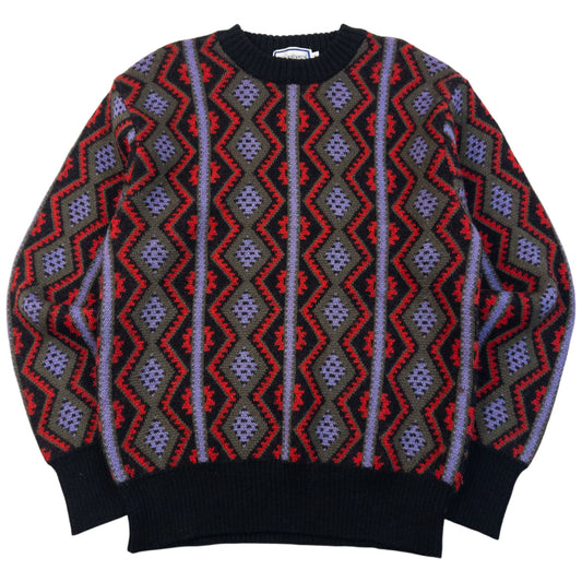 Vintage 80s YSL Yves Saint Laurent Pattern Knit Wool Jumper Size S | Small, Black, Red, Purple, Olive