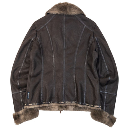 Vintage 2000s Armani Jeans Fur Lined Suede Jacket Womens Size S | Small, Brown