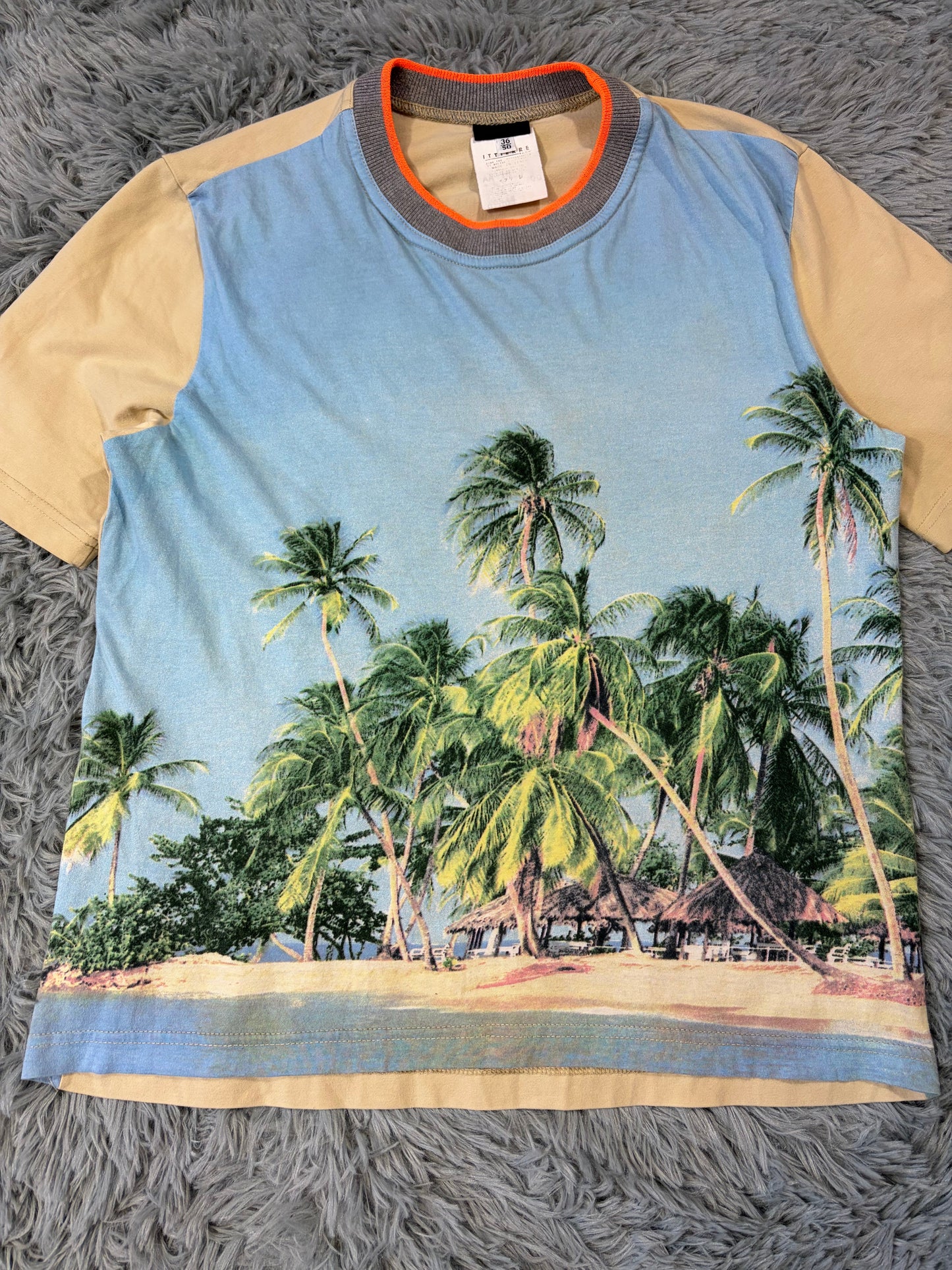 D&G 00’s Palm Tree Beach Graphic Ringer T-shirt - S | O/S, Multicoloured