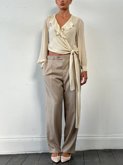 Max Mara Pure Silk Frill Wrap Blouse - L