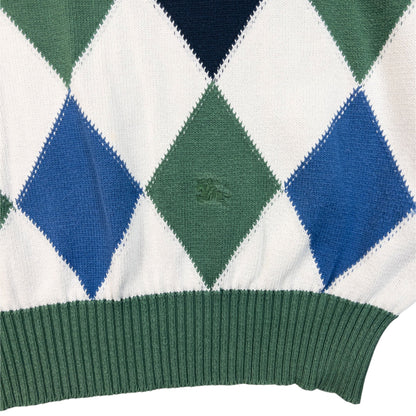 Vintage 90s Burberry Argyle Pattern Jumper Size M | Medium, Green
