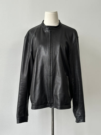 DKNY 1990s Minimal Smooth Leather Jacket - XL