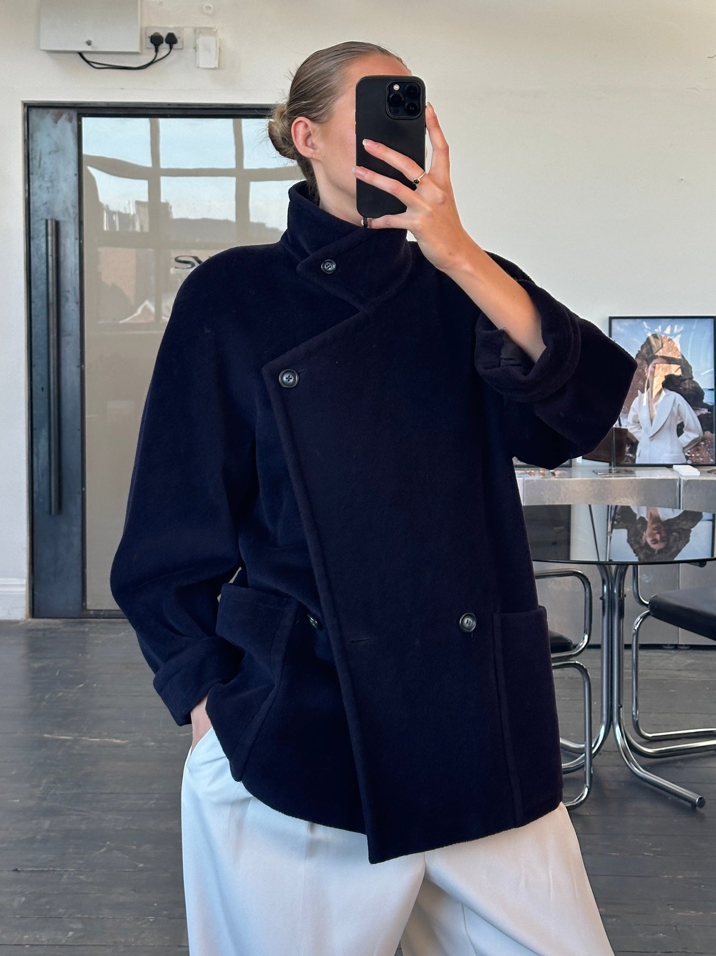 Max Mara Wool Mohair High Neck Coat - M