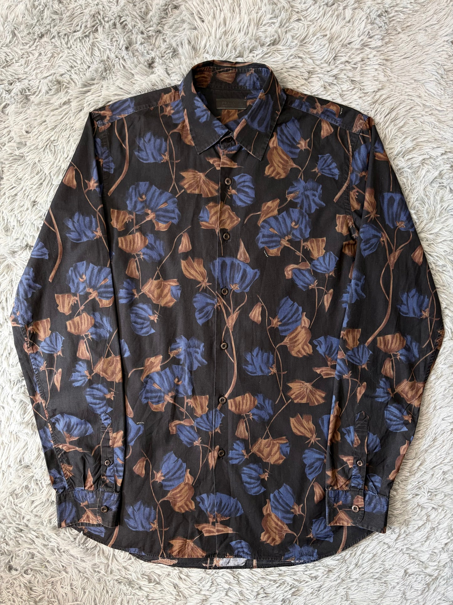 Prada Milano 2008 Hibiscus Black Floral Logo Shirt - M | O/S, Black