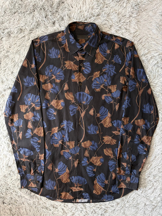 Prada Milano 2008 Hibiscus Black Floral Logo Shirt - M/L | O/S, Black