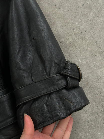 Vintage Belted Buckle Leather Jacket - XL