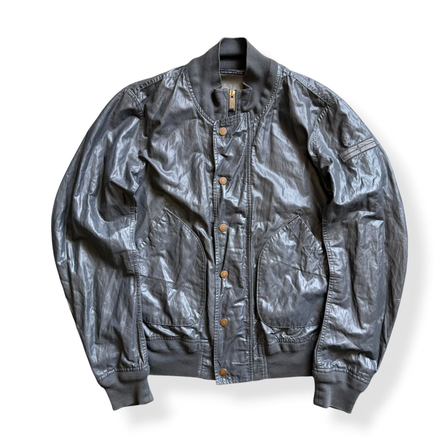 SS2008 Stone Island Denims Waxed Bomber Jacket (M) | Default Title, Metallic Silver