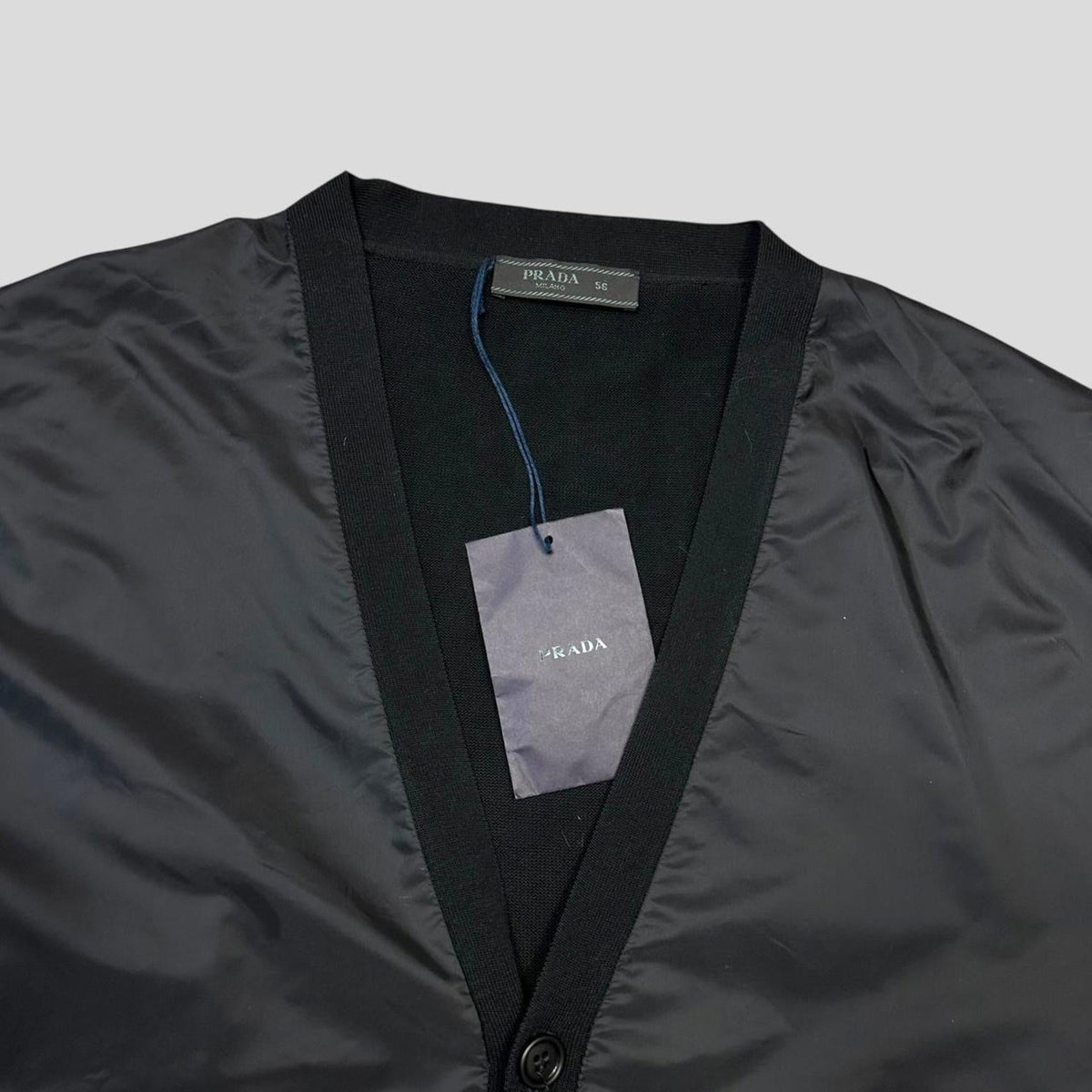 Prada Milano 2014 Red Tab Black Nylon Panelled Cardigan - IT56 (L/XL) | Large