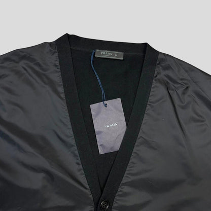 Prada Milano 2014 Red Tab Black Nylon Panelled Cardigan - IT56 (L/XL) | Large