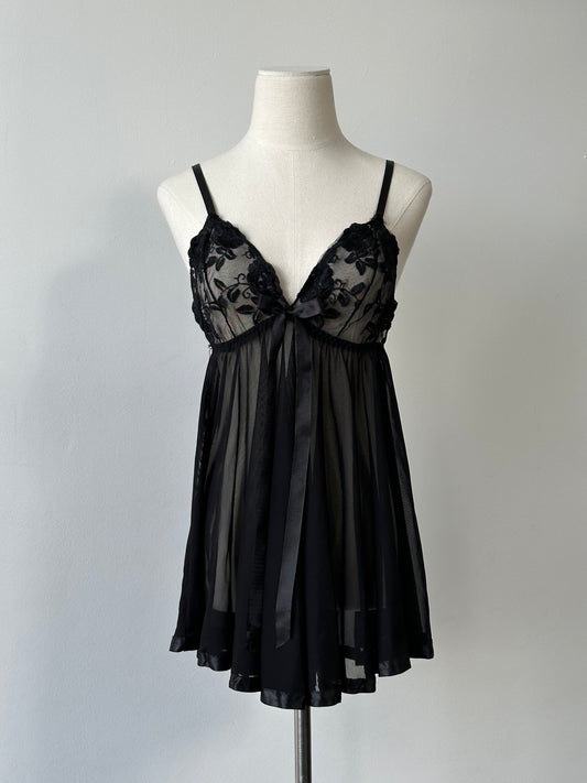 Vintage 2000s Sheer Lace Babydoll Top - M-L