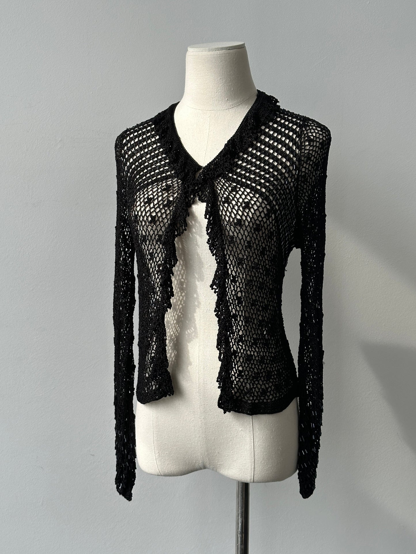 Vintage 2000s Open Knit Beaded Cardigan - XS-S