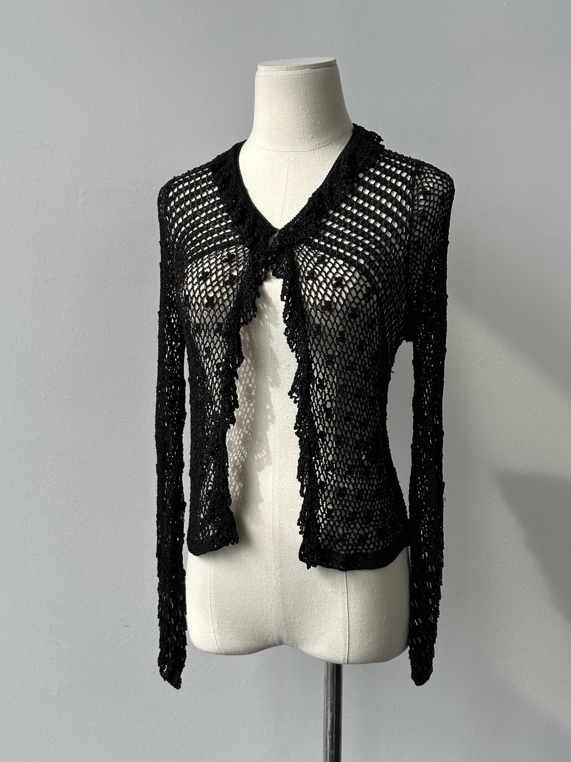 Vintage 2000s Open Knit Beaded Cardigan - XS-S