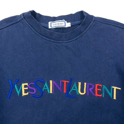 Vintage 80s YSL Yves Saint Laurent Embroidered Sweatshirt Size S | Small, Navy