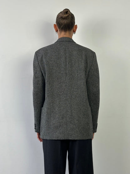 Vintage Wool Alpaca Woven Double Breasted Blazer - M