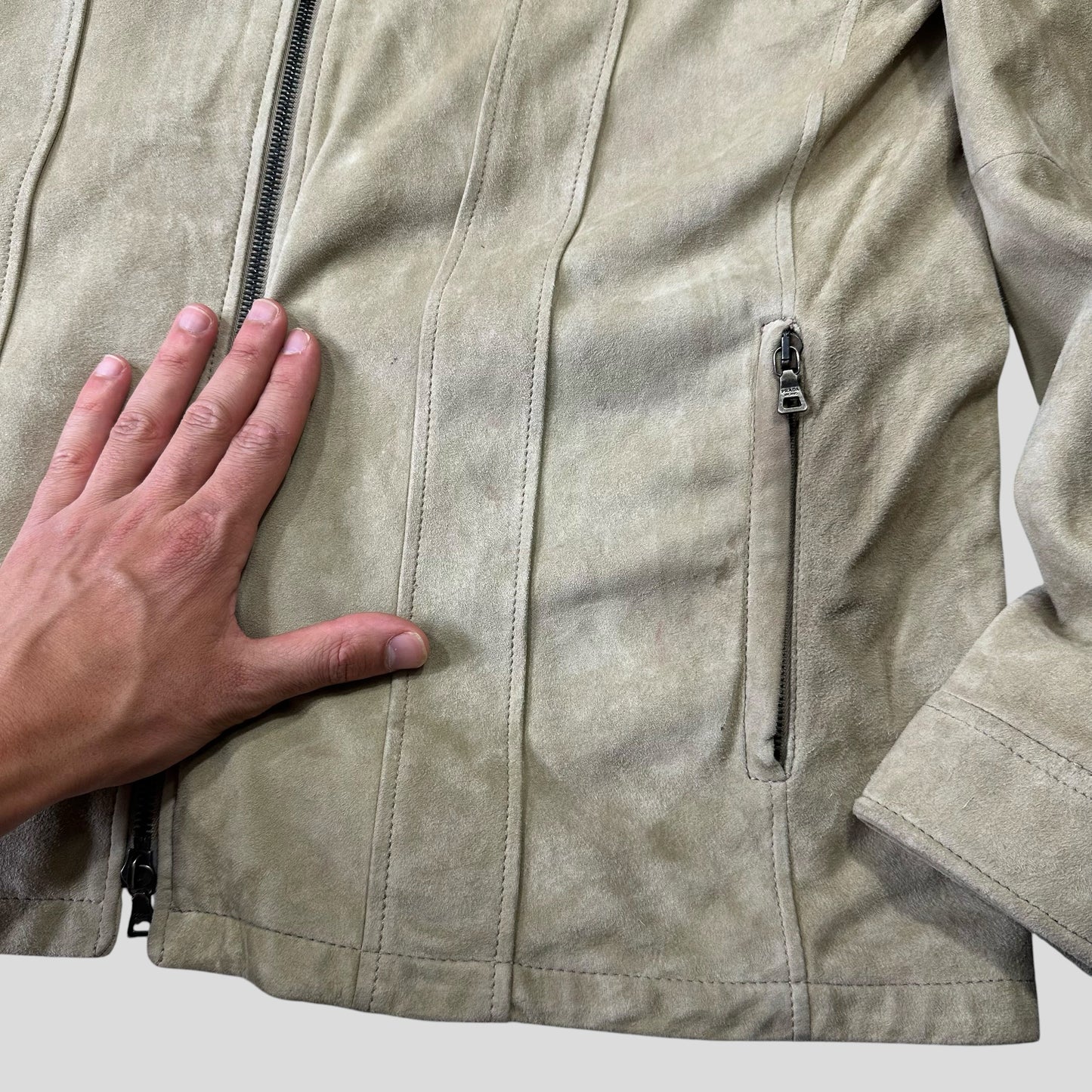 Prada Milano 2007 Suede Leather Double Pocket Logo Jacket - IT56 | Default Title, Cream