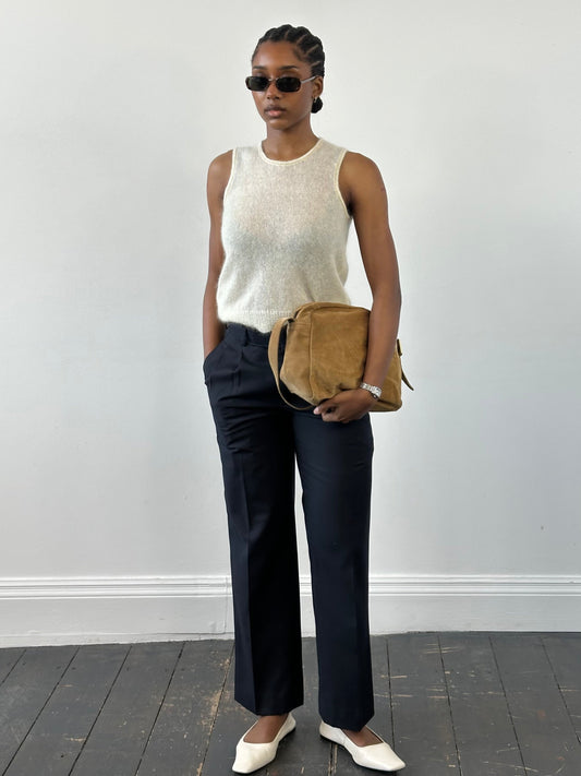 Vintage 2000s Wool Pleated Straight Leg Tailored Trousers - W28