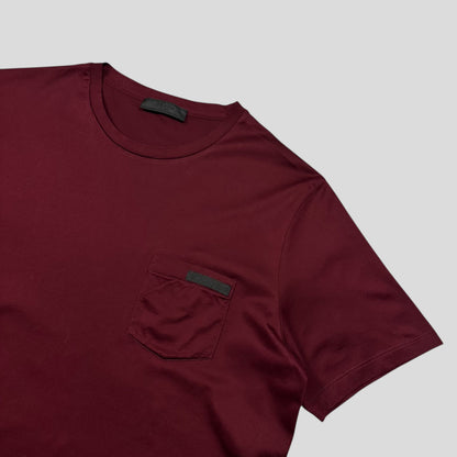Prada 2018 Burgundy Soft Cotton Pocket Logo T-shirt - M
