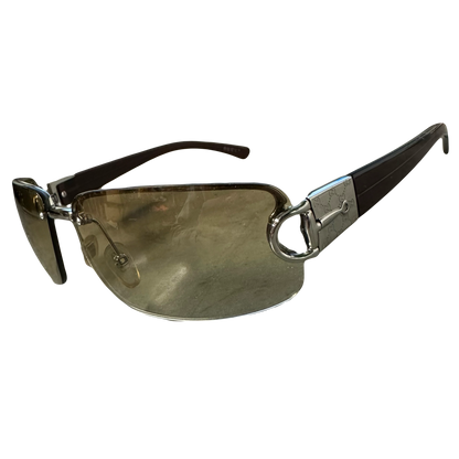 Gucci Monogram Sunglasses In Brown & Silver