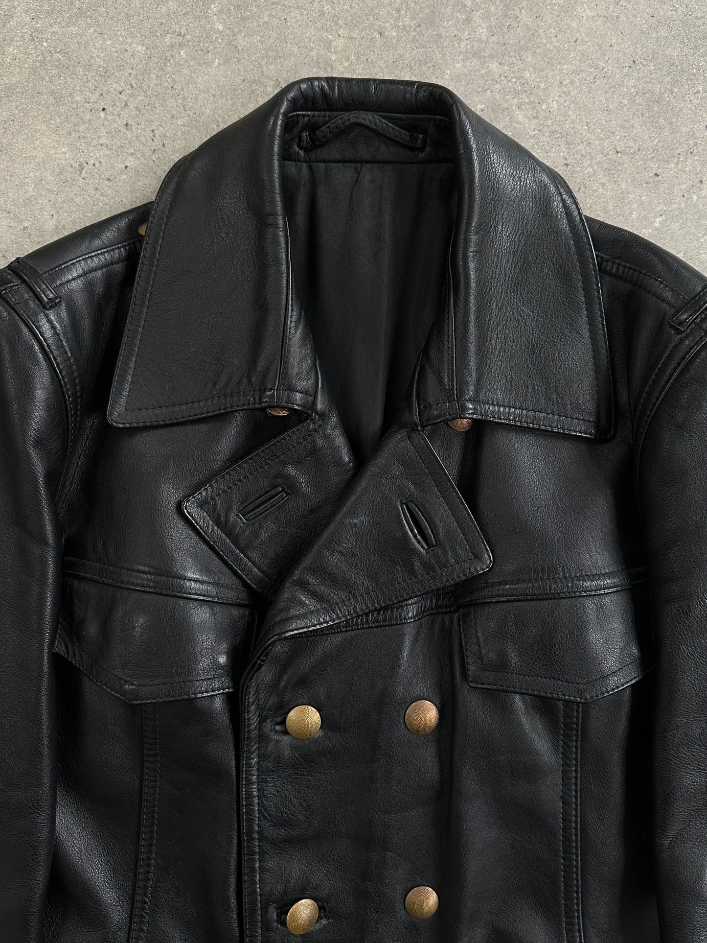Vintage 1980s Double Breasted Military Leather Jacket - M/L