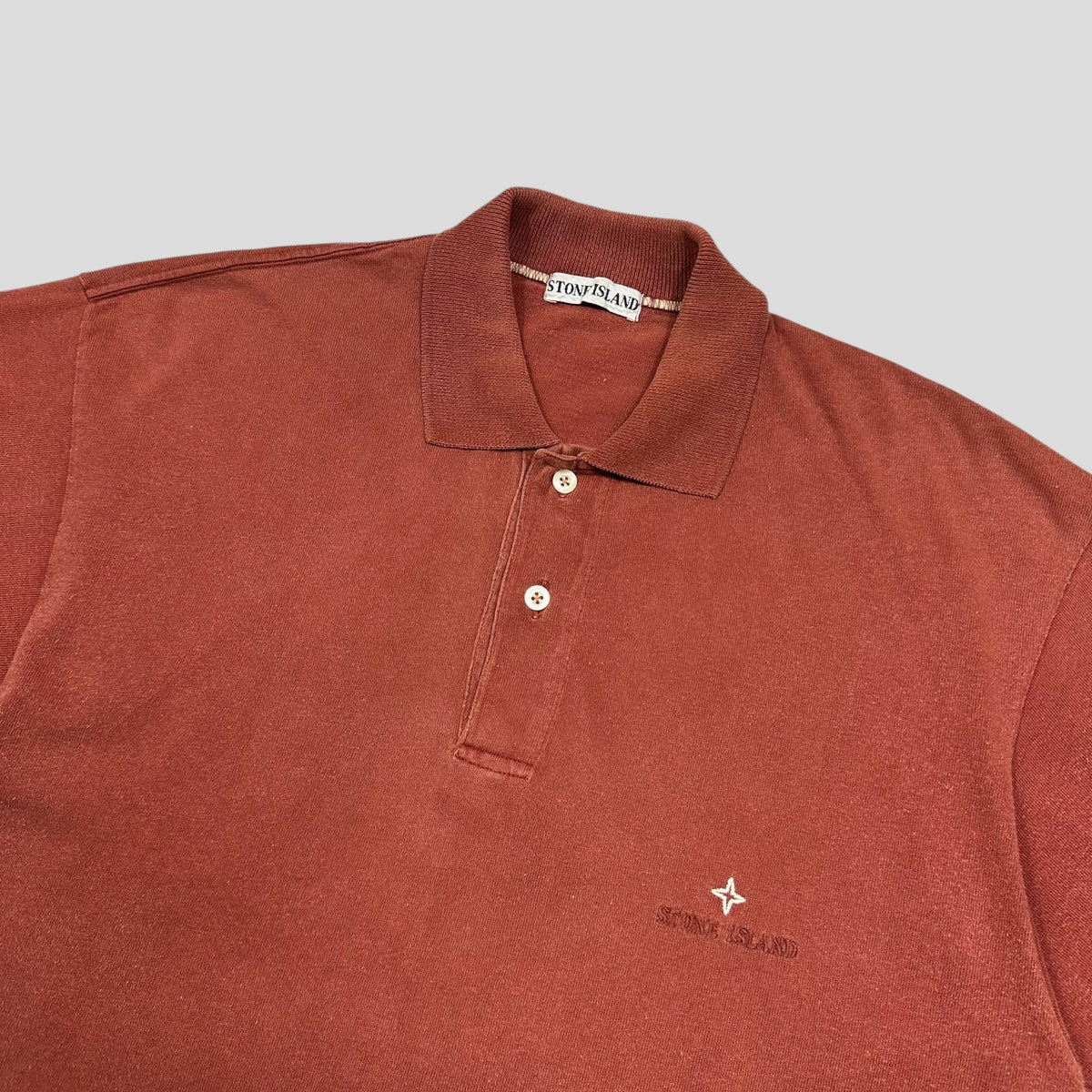 Stone Island 1988 Embroidered Compass Spellout Polo Shirt - M | Burgundy