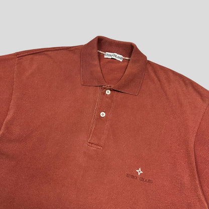 Stone Island 1988 Embroidered Compass Spellout Polo Shirt - M | Burgundy