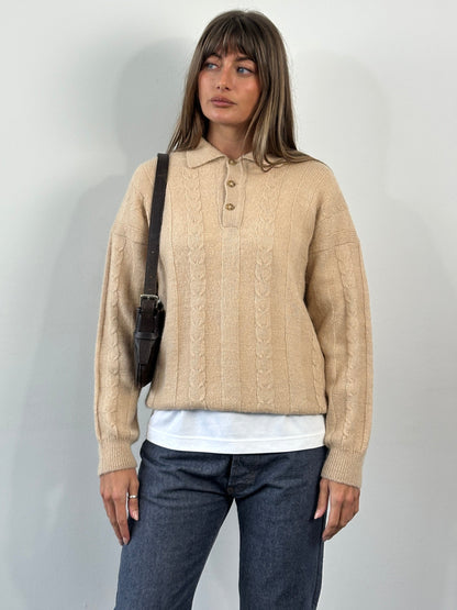 Vintage 1980s Wool Mohair Knitted Polo Jumper - M
