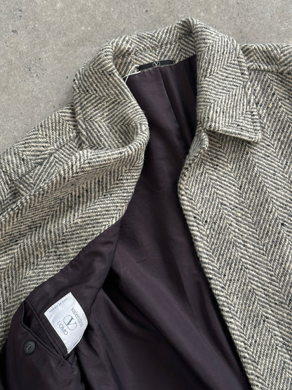 Valentino 1990s Pure Wool Herringbone Belted Coat - XL/XXL