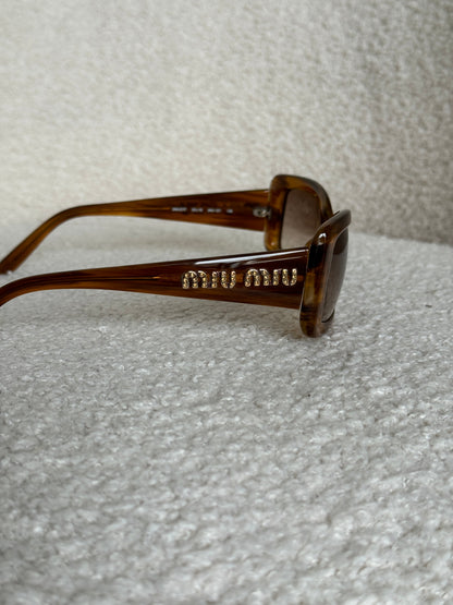 2000s Miu Miu Diamanté Square Brown Tortoise Sunglasses | O/S, Brown