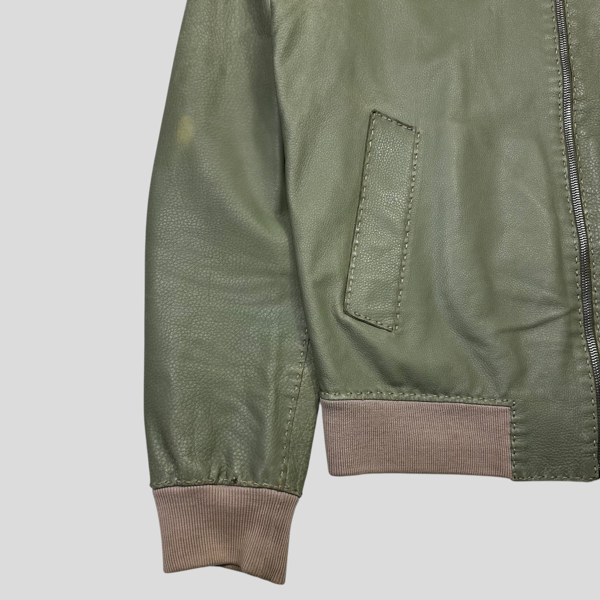 Fendi Avocado Green Lambskin Leather FF Zucca Bomber Jacket - IT46 (S/M) | Small