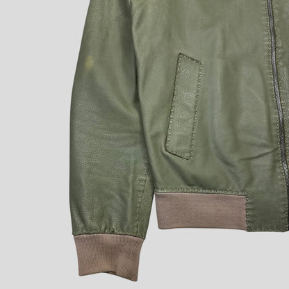 Fendi Avocado Green Lambskin Leather FF Zucca Bomber Jacket - IT46 (S/M) | Small