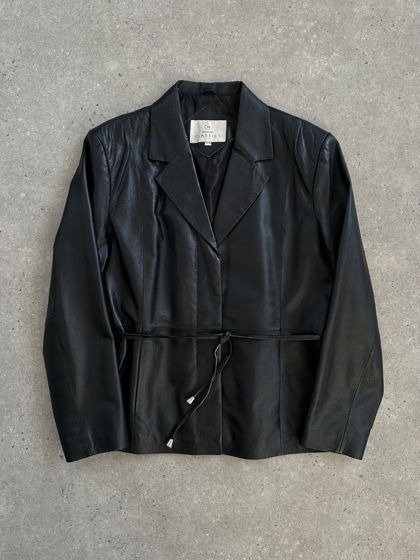 Vintage 2000s Minimal Tie Belt Leather Jacket - S