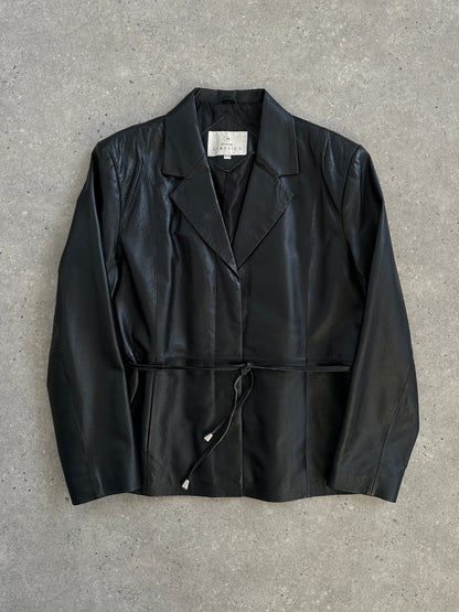 Vintage 2000s Minimal Tie Belt Leather Jacket - S