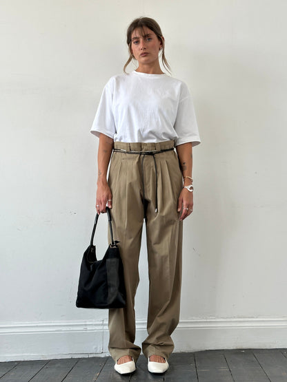 Vintage Pure Cotton Straight Leg Pleated Trousers - W35