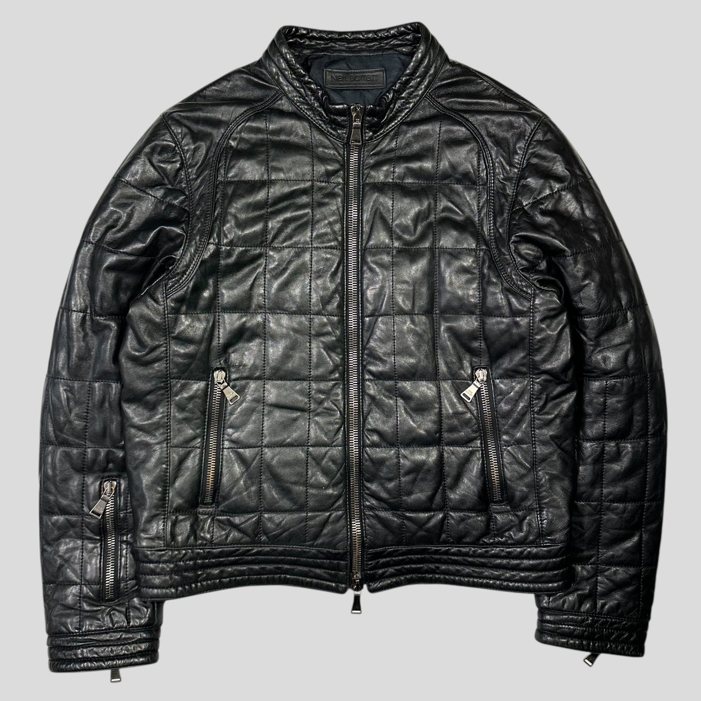 Neil Barrett 00’s Lambskin Leather Moto Puffer Jacket - M/L