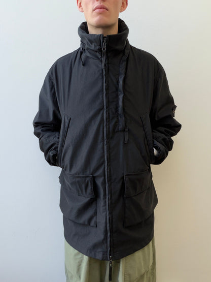 Stone Island AW00 Nylam Dutch Rope Liner Asymmetrical Overcoat | XX-Large, Black