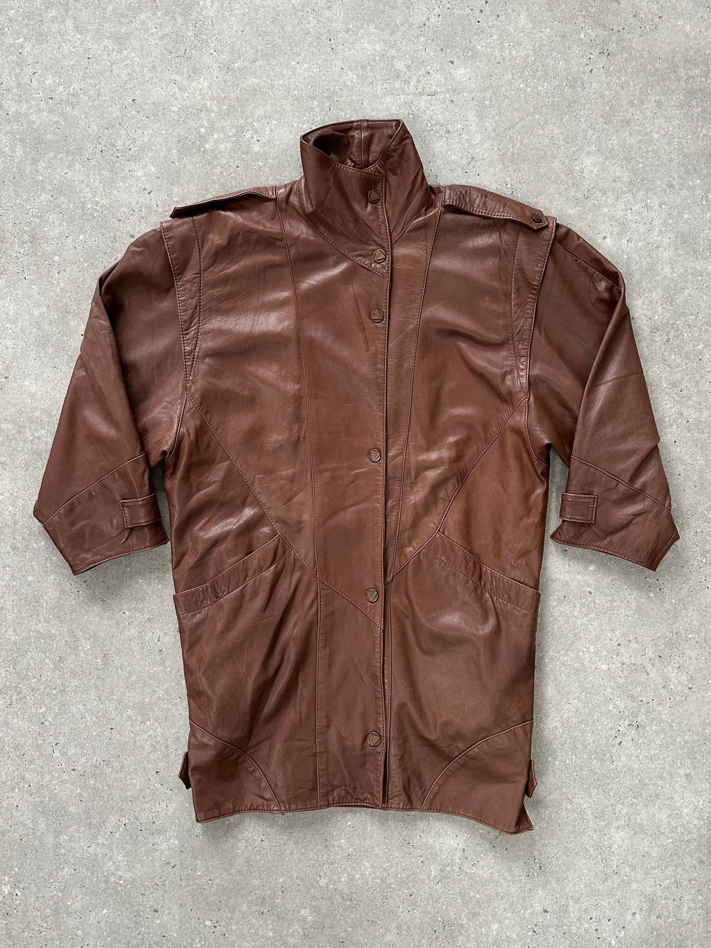 Vintage 1990s Leather High Neck Trench Coat - L