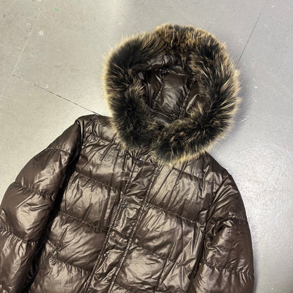 Takeo Kikuchi Puffer Jacket With Fur Hood In Brown ( L )