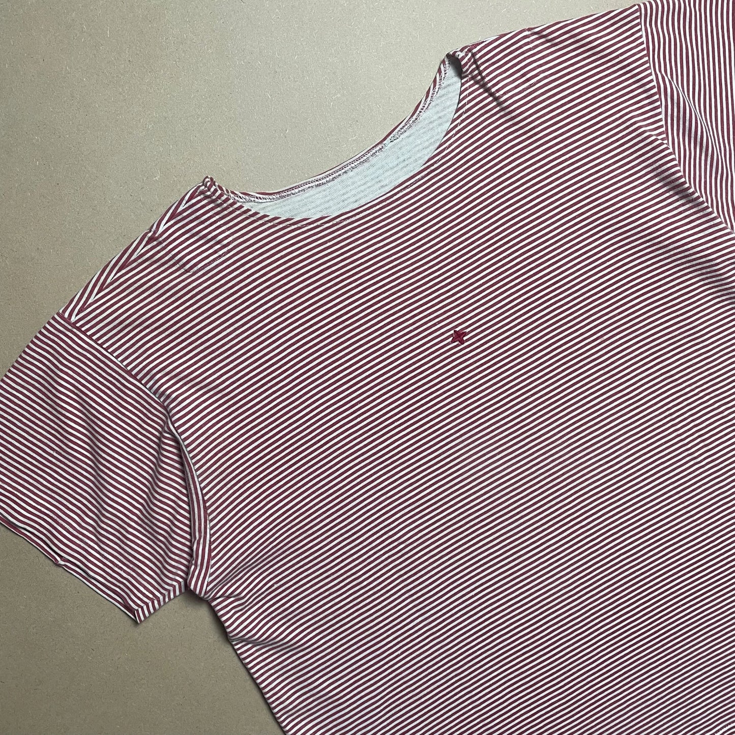S/S 1987 Crimson Red Striped Box Logo / Mini Compass Breton T-shirt