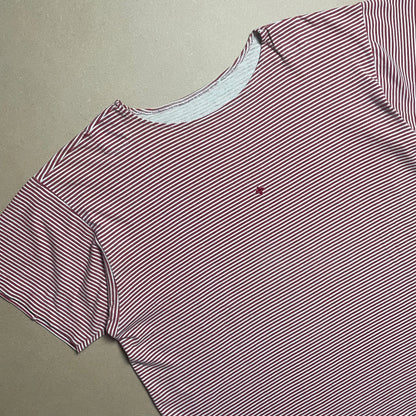 S/S 1987 Crimson Red Striped Box Logo / Mini Compass Breton T-shirt